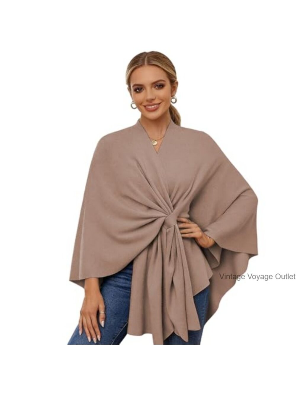Wool Blend Open Front Poncho Cardigan Sweater Shawl Wrap for Women